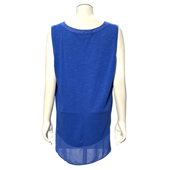 Adrienne Vittadini Royal Blue Tunic Top Sheer Chiffon Back Hem Size Large Chic - Picture 6 of 13